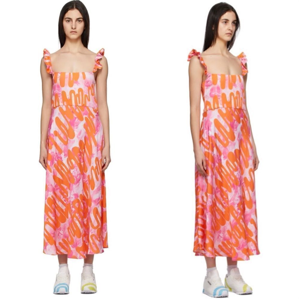 Collina Strada Rose Silk Pink Ruffle Market Dress